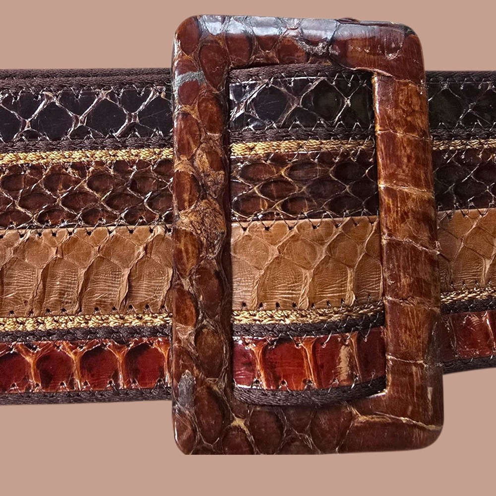 Vintage Charles Jourdan Paris Patchwork Python & Lizard Belt | Size 75 | Made in - Picture 3 of 16